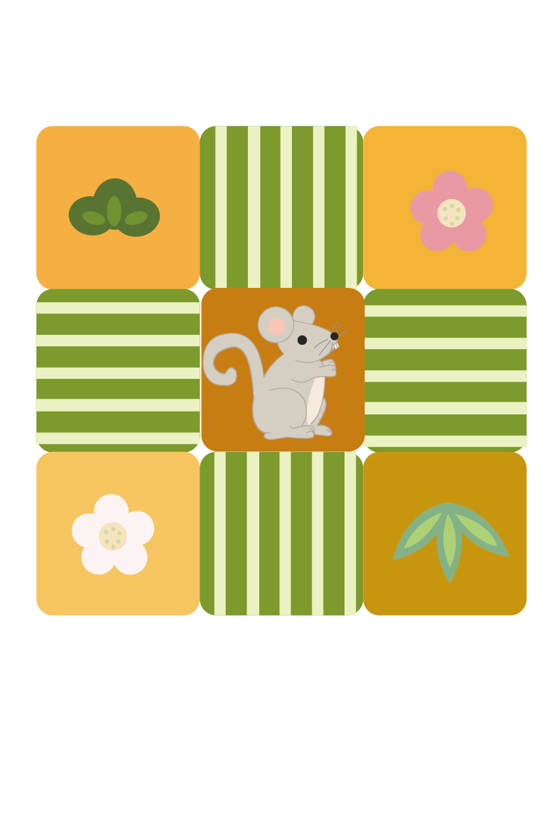 かわいいネズミと松竹梅のイラスト デザイン年賀状 プリント年賀状素材